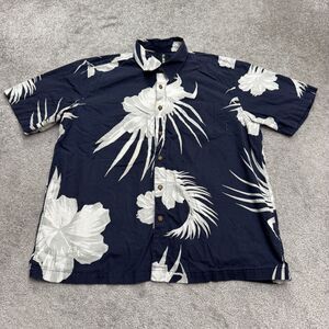 Billabong Aloha Fit Button Down Shirt Mens Medium Navy White Floral Hawaiian